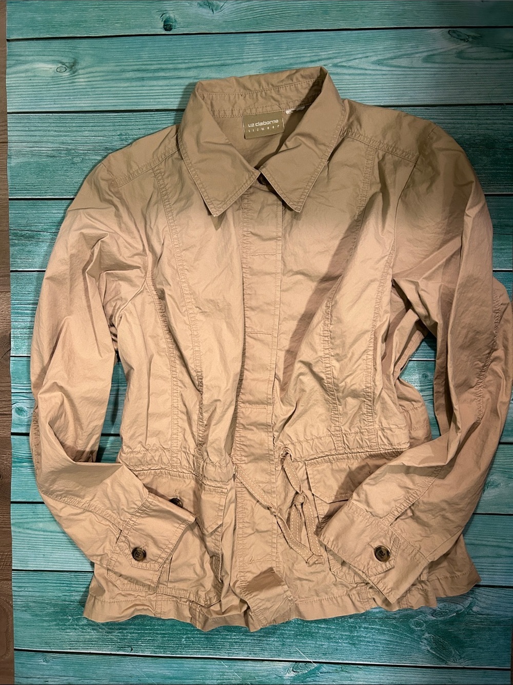 Liz Claiborne Light Tan Utility Jacket with Drawstring Waist